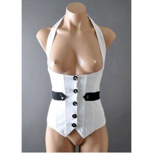 White Black Halter Boning Steampunk Punk Vest Top